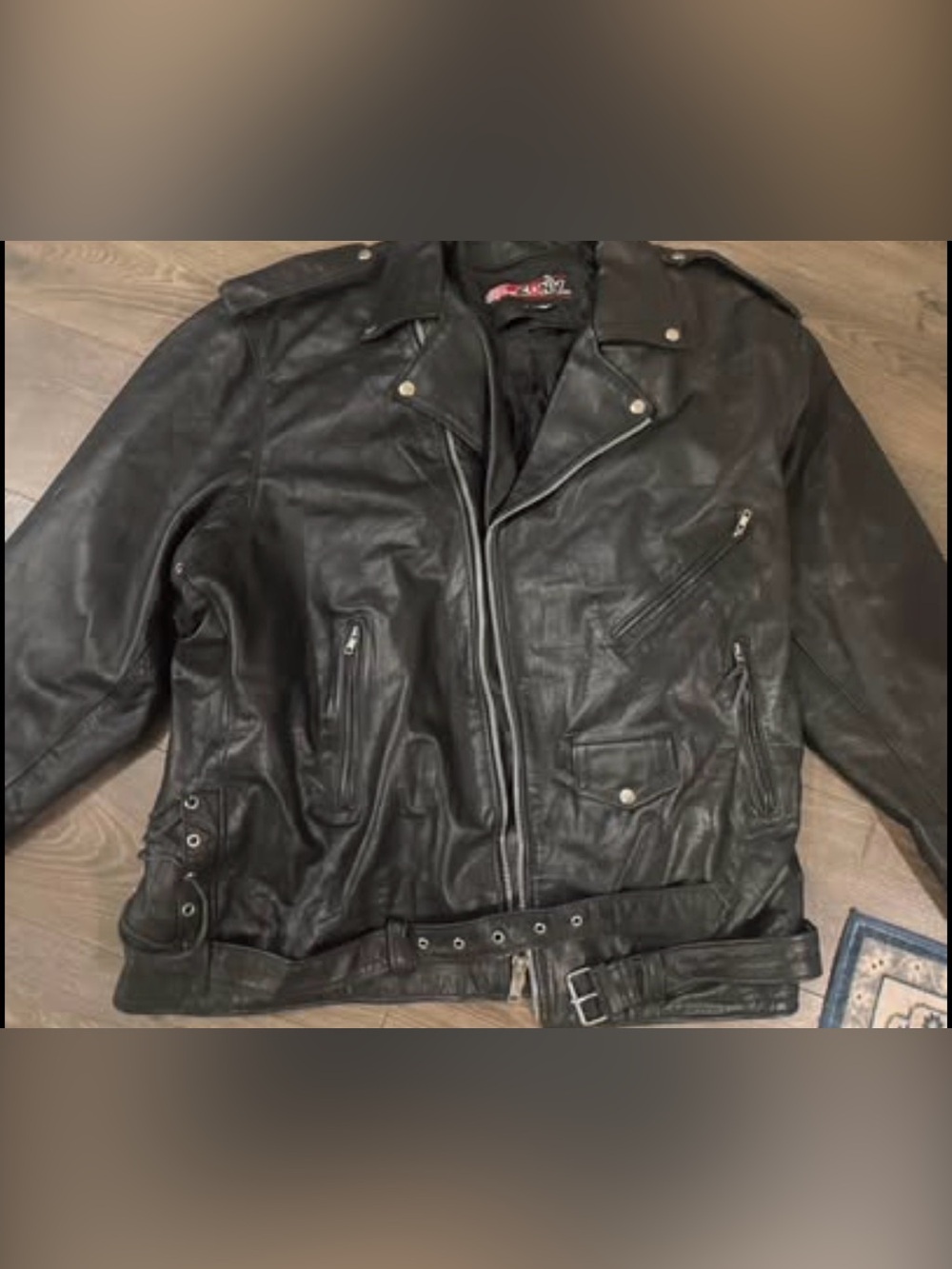 Men’s Zony Genuine Leather Motorcycle Jacket – Size 68 Tall